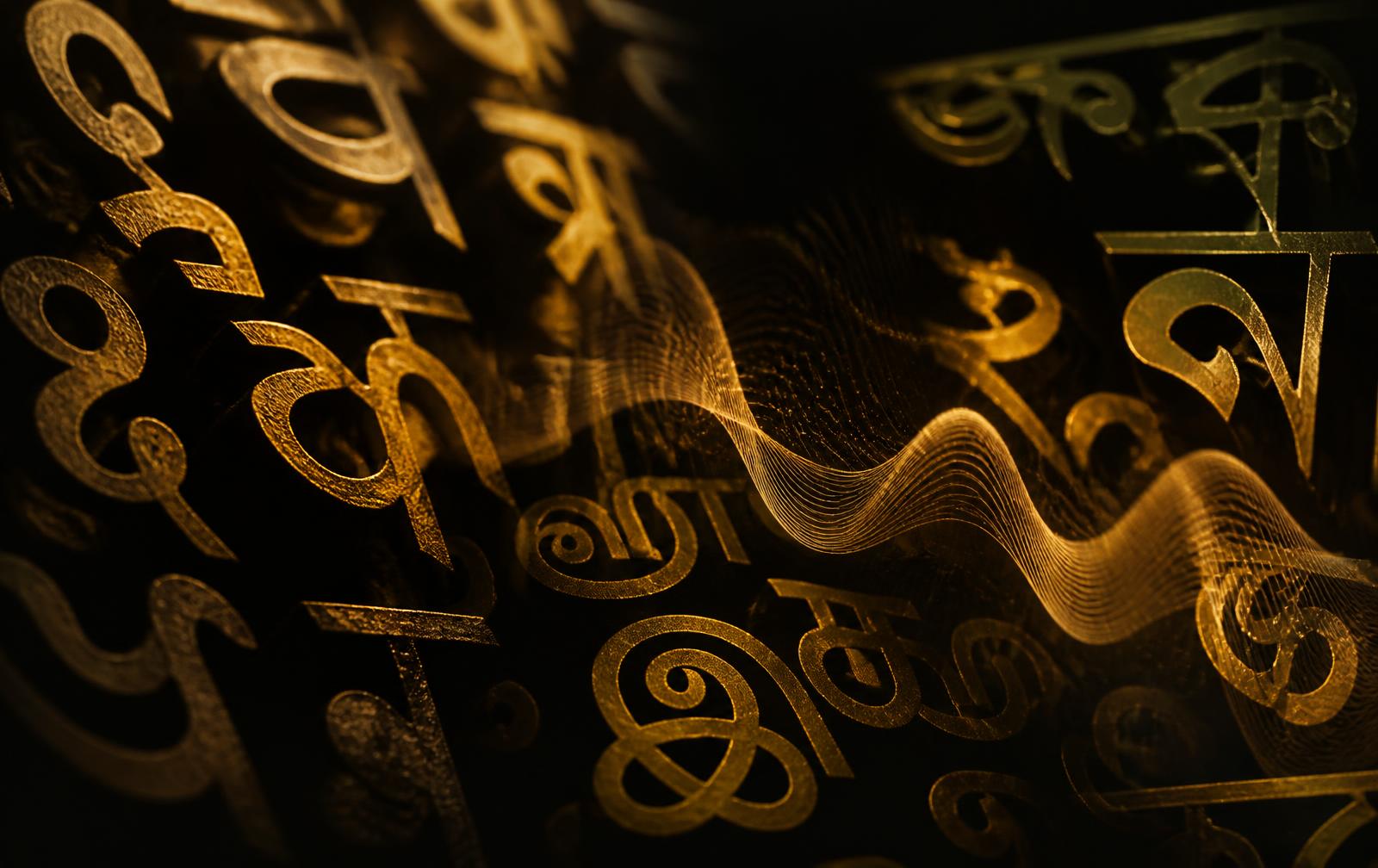 Glowing Devanagari, Tamil and Bengali letterforms